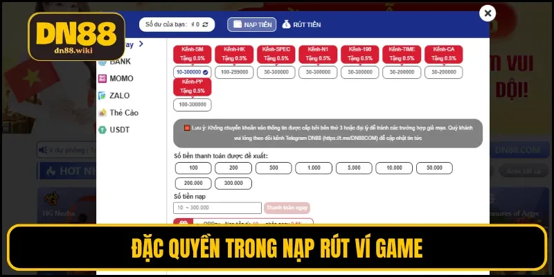 Đặc quyền trong nạp rút ví game